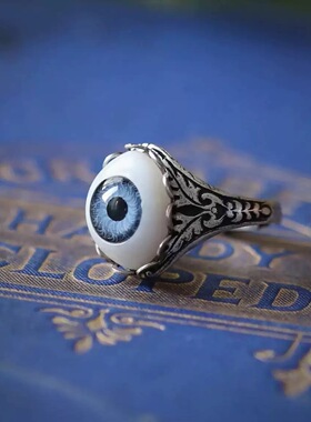 复古蓝色眼睛戒指男女中性恶魔之眼中东风小众朋克风潮流指环配饰