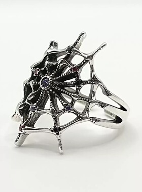 复古vintage蜘蛛网开口戒指女亚文化辣妹小众气质朋克风嘻哈潮流