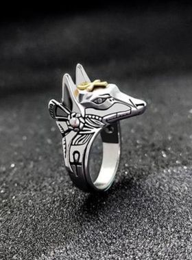 复古阿努比斯开口戒指霸气男女防狼指环猎奇小众潮流朋克风配饰品