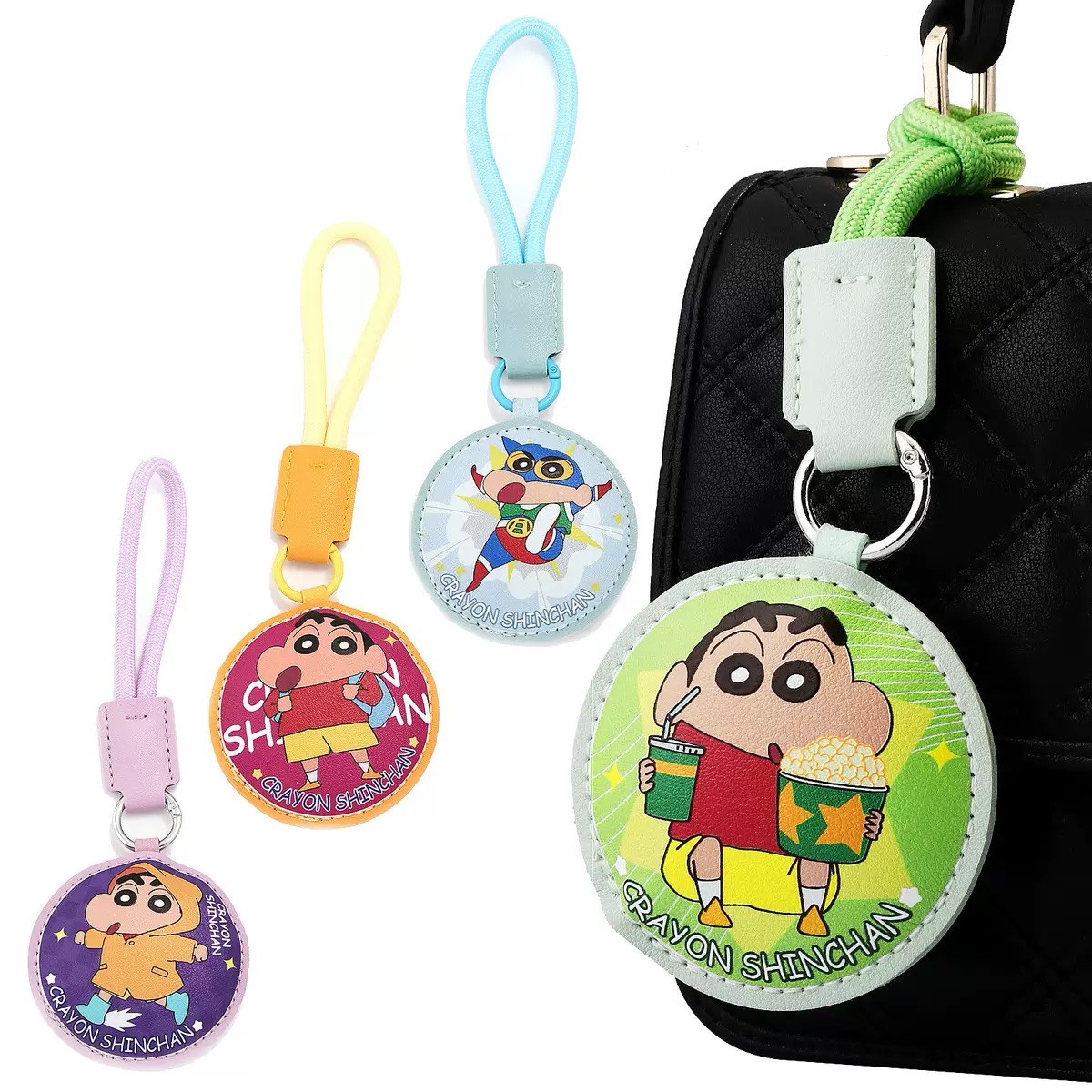 蜡笔小新周边钥匙扣PU皮野原新之助卡通日韩小众包包挂件礼物个性