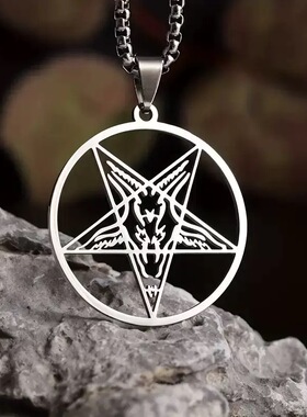 复古不锈钢黑山羊五芒星项链男女哥特风朋克暗黑系恶魔撒旦吊坠