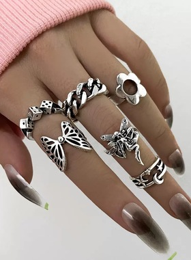 复古精灵骰子6件套戒指女哥特风暗黑系小众辣妹指环套装配饰独特