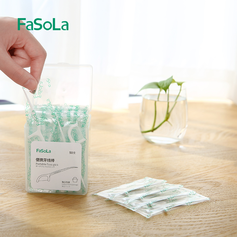 券后18.90元FaSoLa 便携式牙线棒 随身一次性独立包装细牙线剔牙线家庭装50枚