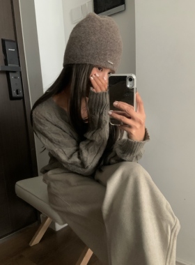 不咸cheese 高级灰咖色针织帽子女保暖毛线帽韩版百搭显脸小冷帽