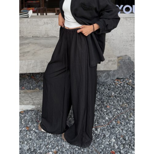 不咸cheese 升级版山本裤 黑色时髦慵懒风垂感宽松显瘦休闲裤女