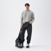 15.2oz磨毛雪花黑色直筒牛仔裤 LEZORA 秋冬厚款 w同款 男 静奢ro