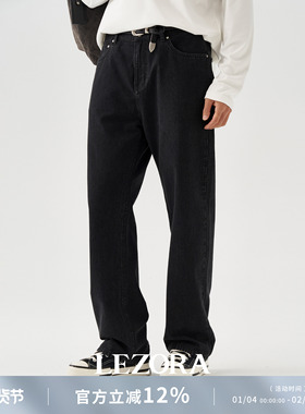 LEZORA ROW风黑牛！美国cone 11oz獨特丹宁肌理黑色直筒牛仔裤男