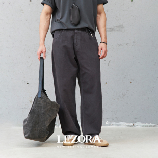 成衣染色洗褪宽松jumbo休闲裤 LEZORA 亚麻混棉twill C同款 男