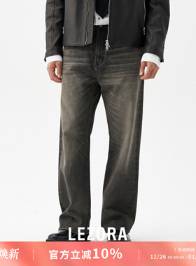 LEZORA凯旋黑牛王！vintage刀刻大猫须宽松直筒牛仔裤男 美国cone