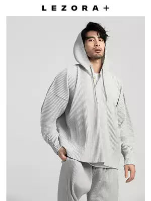 LEZORA Japanese home fabric lightweight breathable sunscreen clothing thin profile hooded pleated sweater men JK110