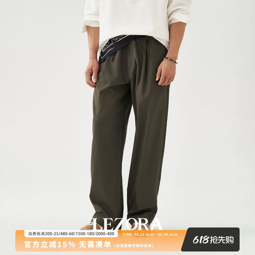 LEZORA亚麻牛津布飘带直筒休闲裤