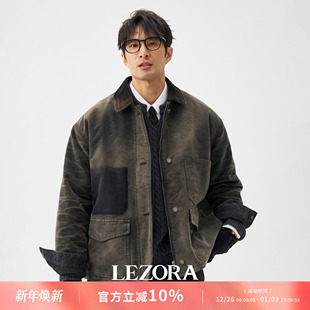 LEZORA 夹克棉服男 重工vintage法工Moleskin鼹鼠皮灯芯绒翻领工装