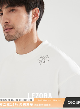LEZORA 黄景瑜同款310g重磅新疆长绒棉手绘小蜜蜂廓型短袖T恤男
