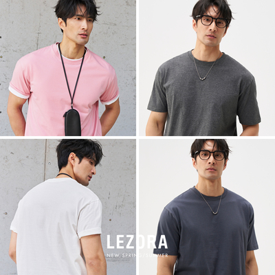 LEZORA全棉纯色合身圆领短袖T恤