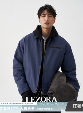 LEZORA重水洗帆布牛皮领夹克