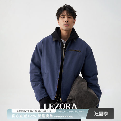 LEZORA重水洗帆布牛皮领夹克