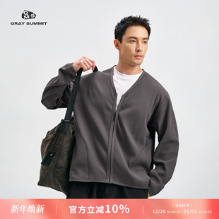 户外透气外套男女 V领开衫 GRAY SUMMIT日本速干抗皱solotex华夫格