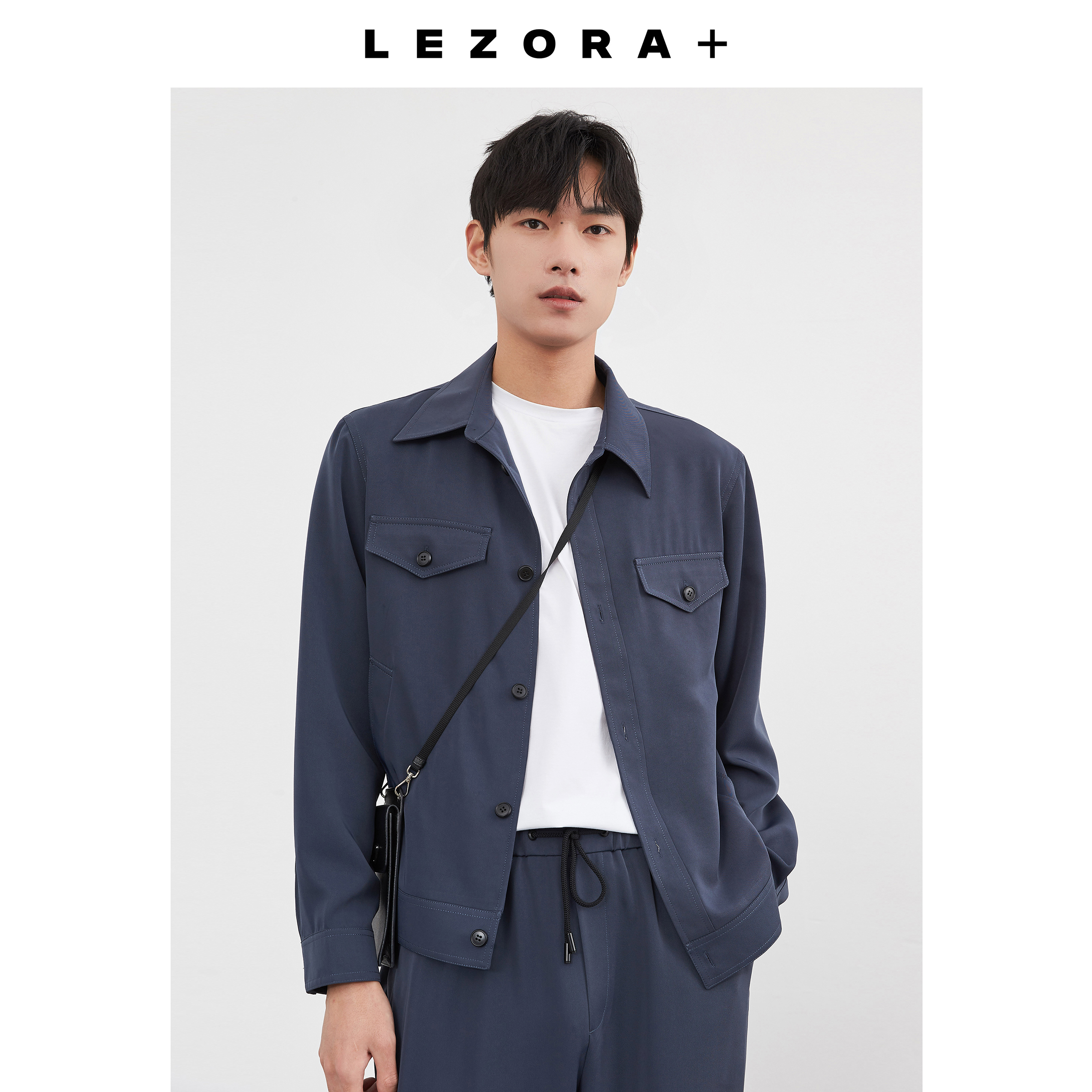 lezora定制垂顺斜纹夹克工装翻领