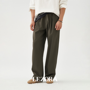 LEZORA日本Proshell亚麻牛津布透气抗皱大直筒吸湿排汗休闲西裤 男