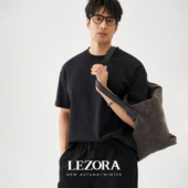 LEZORA美产300g重磅supima双面液氨匹马棉 T恤男 宽松落肩黑色短袖