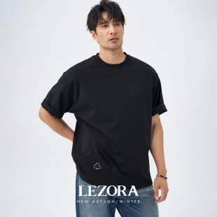 LEZORA日本tech吸湿速干棉感材质 T恤男 接触凉感抗皱廓形宽松短袖