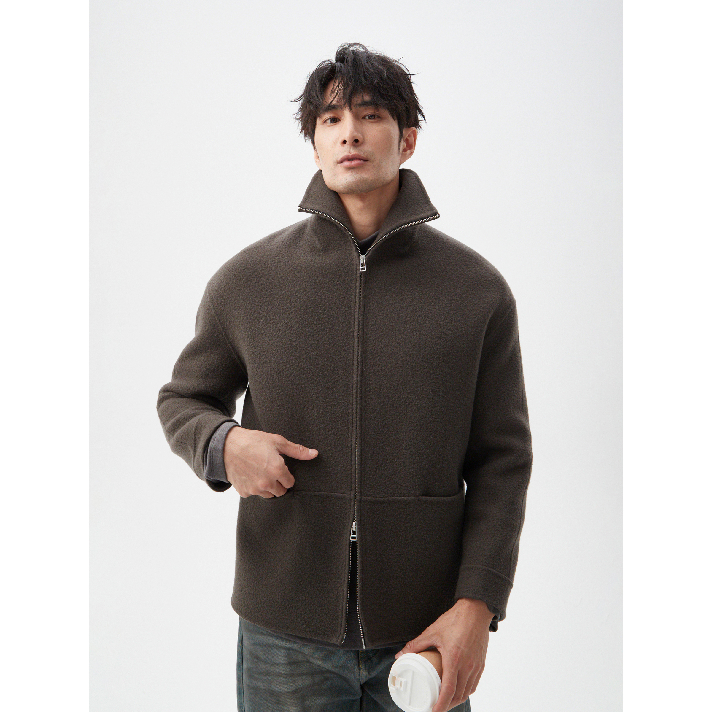 lezora立領拉鏈毛呢外套