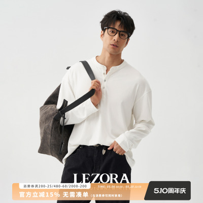 LEZORA索罗娜棉亨利领长袖T恤
