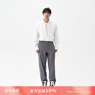 男L50 大直筒慵懒休闲西裤 LEZORA 三重织弹力挺阔毛感面料