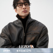 LEZORA Jacket皮衣男 落色Detroit 美式 vintage手工擦色山羊皮工装
