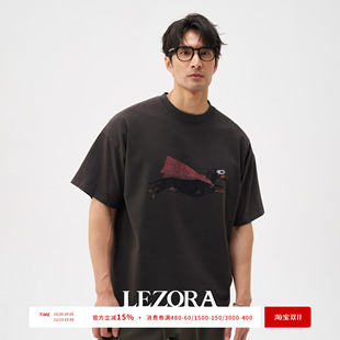 LEZORA 超人狗superdog 棉质vintage怀旧破坏洗宽松短袖T恤男