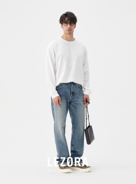 LEZORA 美产supima皮马棉 基础打底龙骨线独特别致圆领长袖T恤男