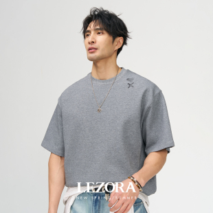 T恤男女 310g重磅新疆长绒棉廓形圆领宽松短袖 LEZORA 手绘爱心