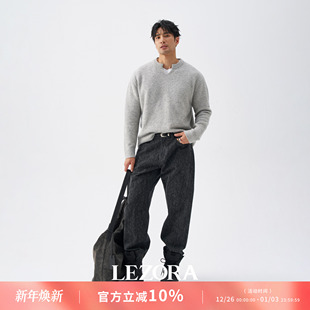 15.2oz磨毛雪花黑色直筒牛仔裤 LEZORA 秋冬厚款 w同款 男 静奢ro