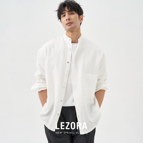 LEZORA法国进口亚麻松弛立领衬衫