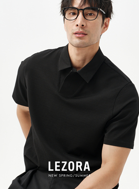 LEZORA 美产supima皮马棉泡泡华夫格 夏季薄款抗皱短袖polo衫男