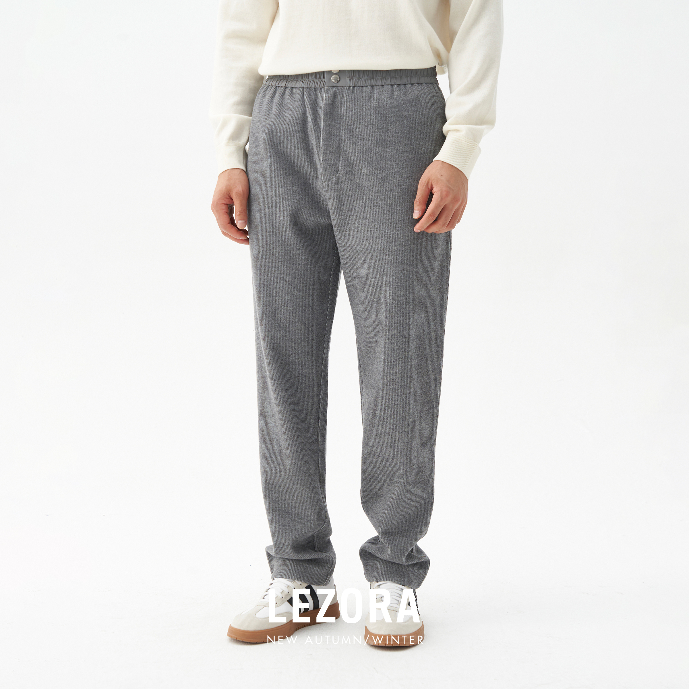 LEZORA羊毛灯芯绒微锥休闲裤