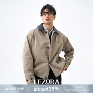 LEZORA巴黎家同款 羊皮领巴恩风夹克外套男秋 日本近江晒ORGANIC棉