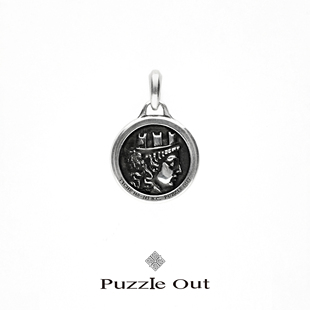PUZZLE OUT古希腊命运财富女神vintage黑化纯银Tyche古币项链吊坠