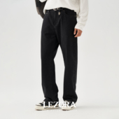 11oz獨特丹宁肌理黑色直筒牛仔裤 美国cone 男 ROW风黑牛 LEZORA