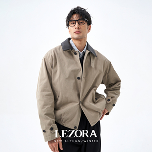 LEZORA巴黎家同款日本近江晒ORGANIC棉 羊皮领巴恩风夹克外套男秋
