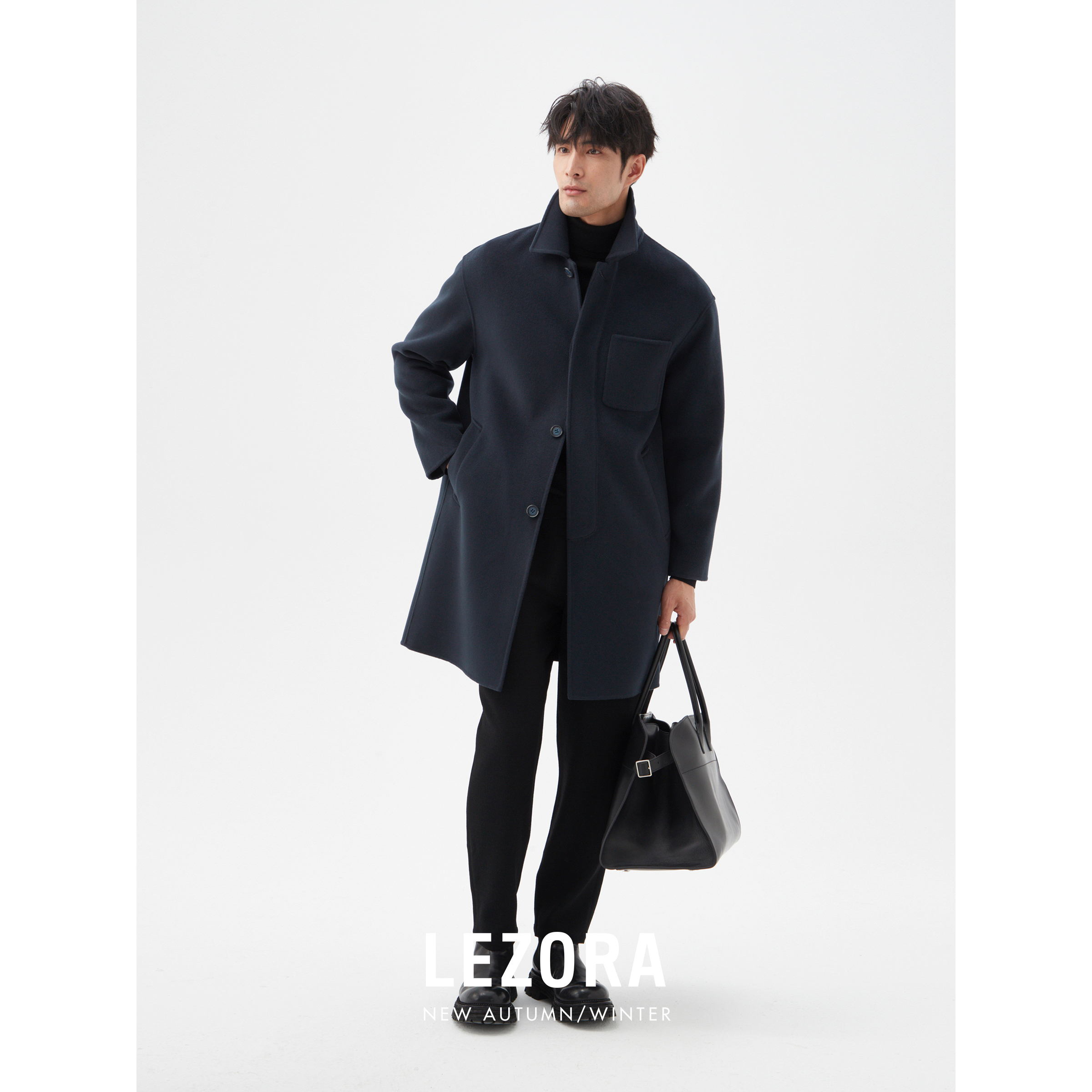 lezora中长款羊绒羊毛大衣
