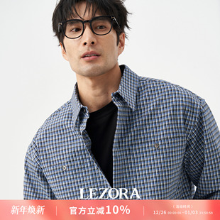 男 衬衫 LEZORA意大利进口bc面料商RICCIARINI 羊毛混棉格纹长袖