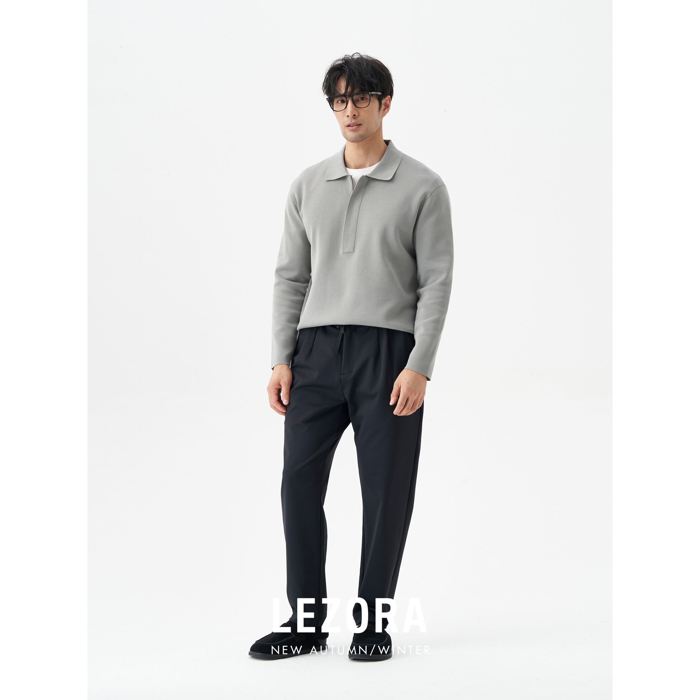 LEZORA超细长绒棉拉链针织polo衫