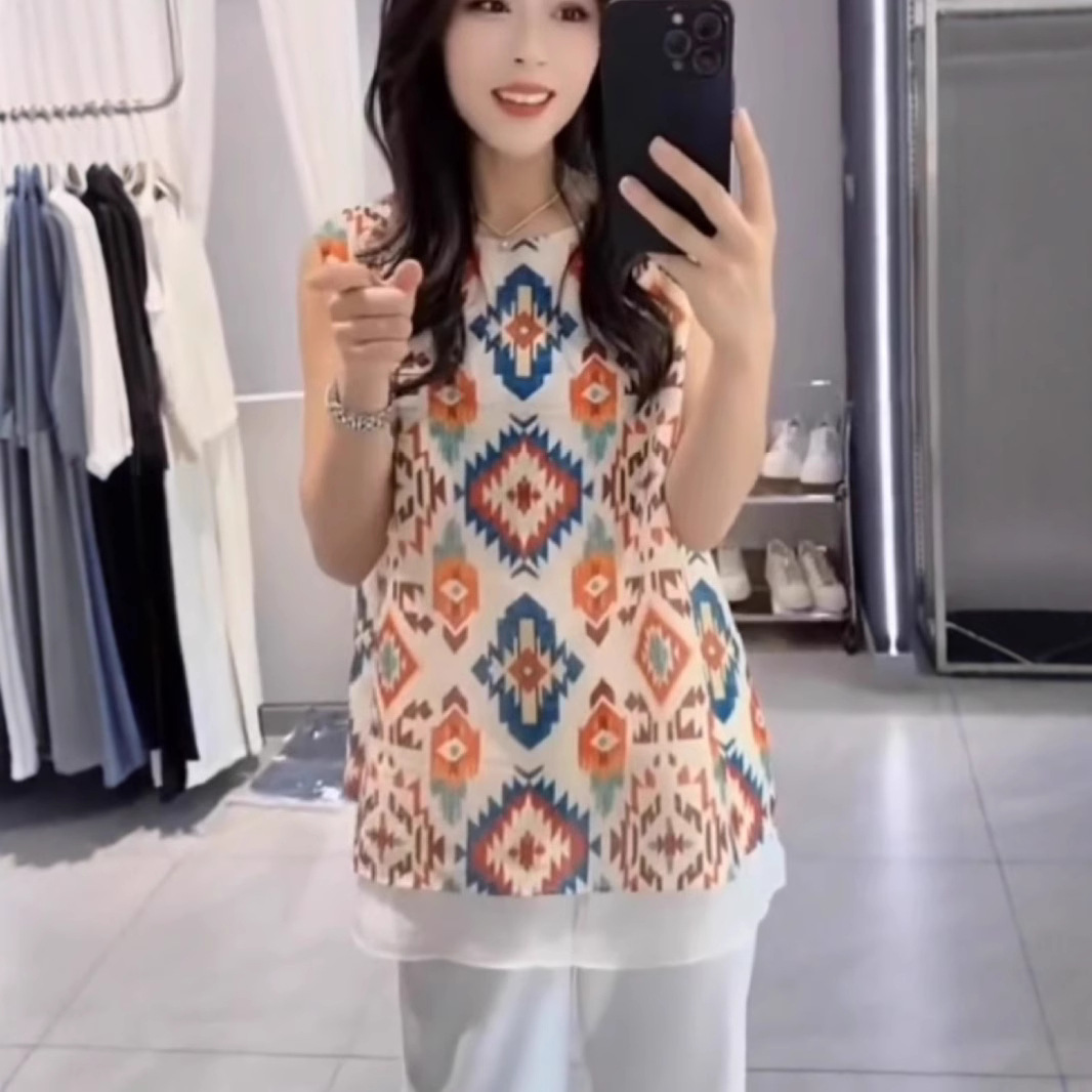 新中式提花刺绣无袖衬衫女2025夏季新款时尚显瘦轻薄透气网纱上衣