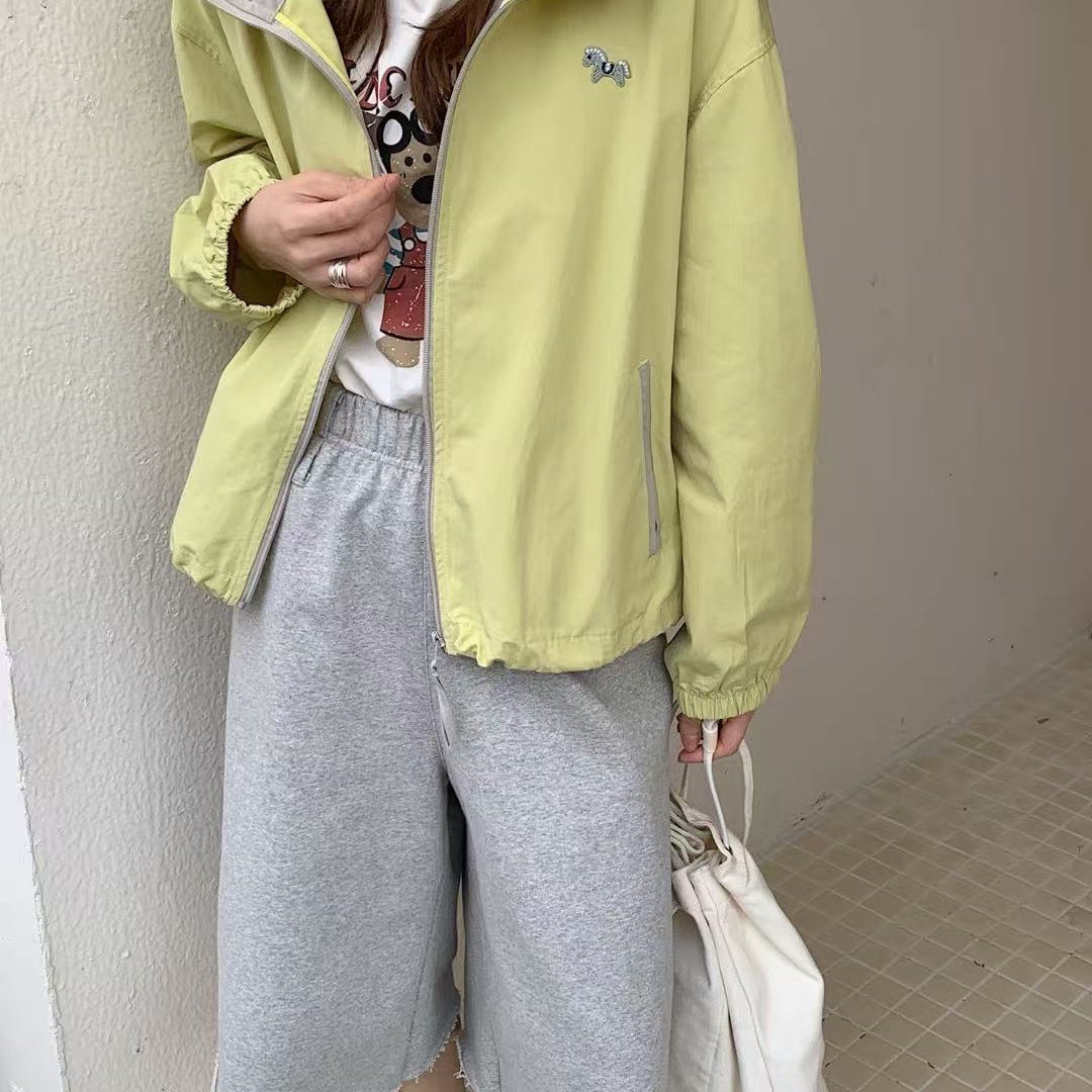 26年春款外套女宽松休闲韩版学院风刺绣小马撞色连帽外套上衣新款,女装/女士精品,短外套,淘宝优惠券,粉丝福利购,淘宝优惠卷