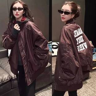 欧货双面穿加绒棒球棉衣外套女2025秋冬宽松百搭字母刺绣棒夹克潮