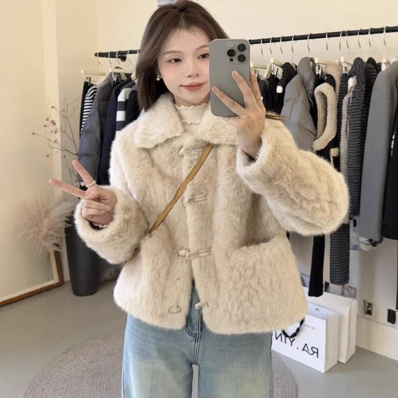 25年冬款外套开衫皮毛一体女加厚保暖新款外套上衣毛茸茸外套软糯