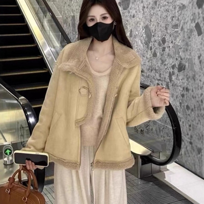 韩系摇粒绒加厚外套女秋冬季2025新款小个子香风羊羔毛绒百搭
