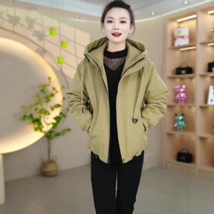 休闲短款 宽松小个子加绒加厚保暖 连帽派克服外套女2024冬新款