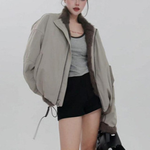 仿皮草立领双面穿保暖派克服 韩版 仿兔毛一体外套女2025冬季 新款